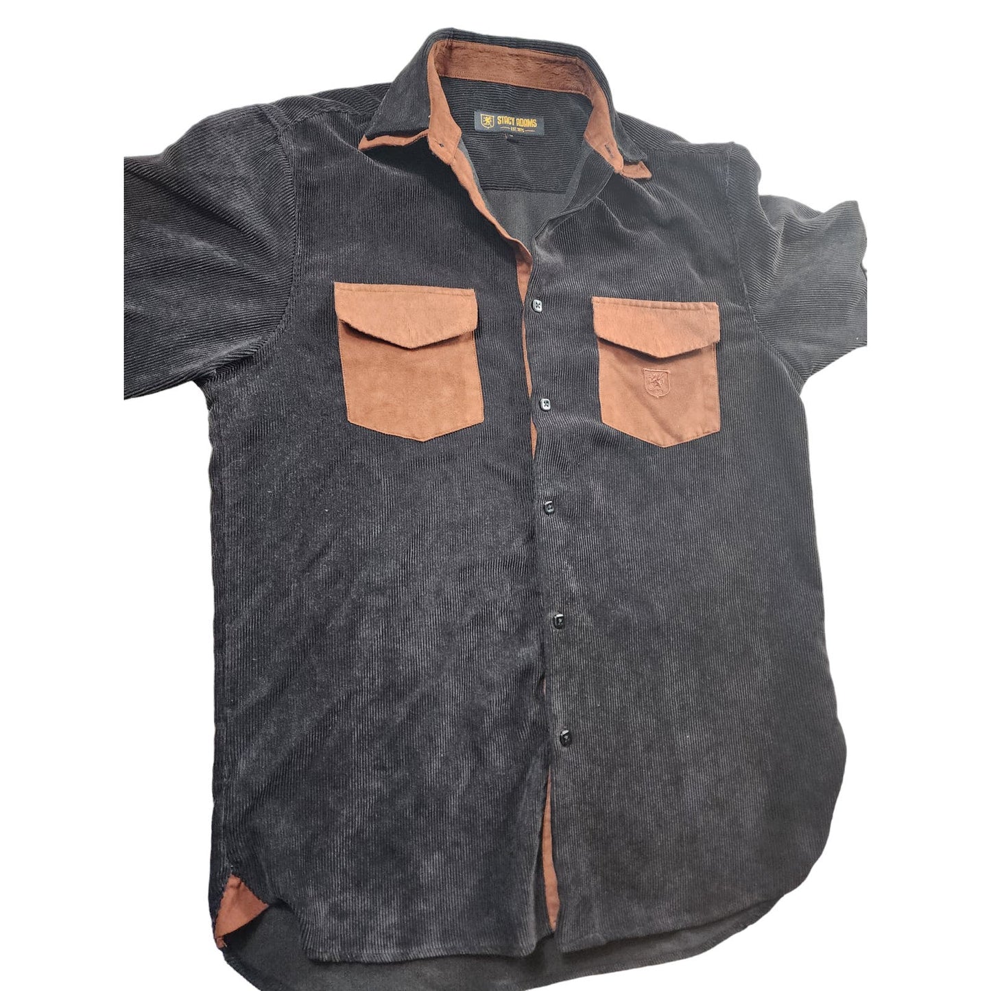 Stacy Adams Corduroy Button Up Shirt Men Medium Fashion Suede Pocket Long Sleeve