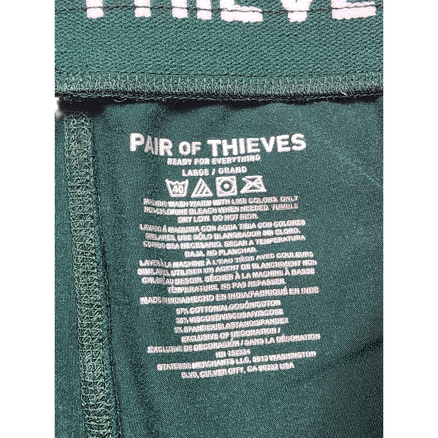 Pair of Thieves Shorts Mens Large Green Lounge Drawstring Pockets Elastic Waist