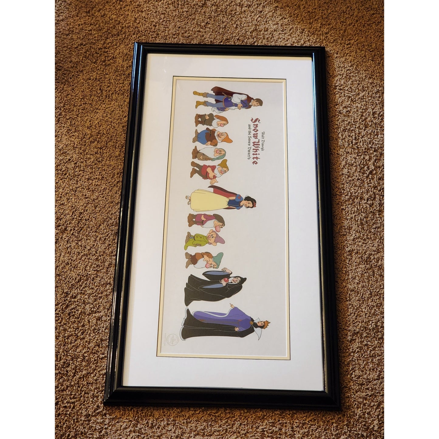 Disney Sericel Snow White Seven Dwarf Cast of Characters COA Tag LE Framed 35x18