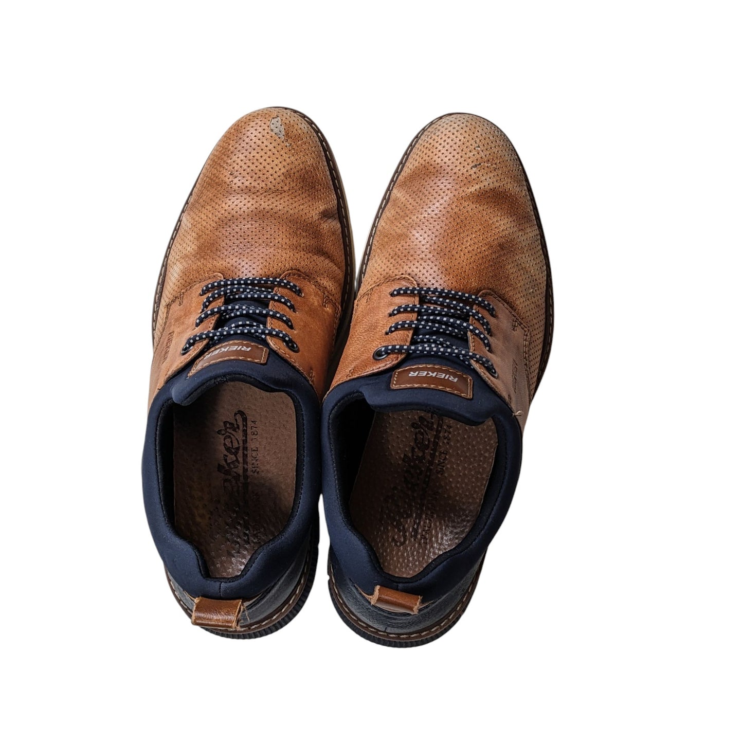 Rieker Shoes Mens 8.5 EU 41 Brown Leather Perforated Derby Sneakers European