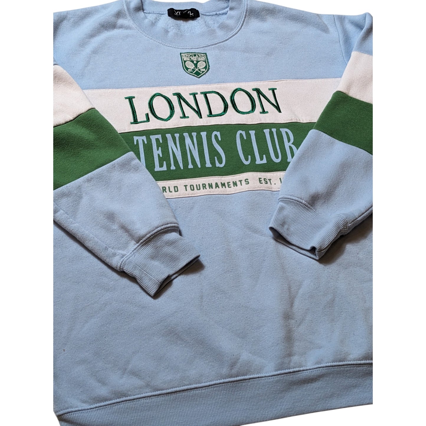 Vinyl Icons London Tennis Club Sweatshirt Women Large Colorblock Crewneck Sporty