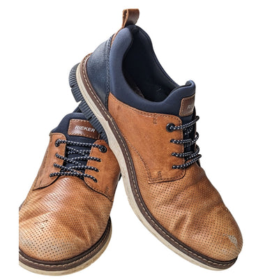 Rieker Shoes Mens 8.5 EU 41 Brown Leather Perforated Derby Sneakers European