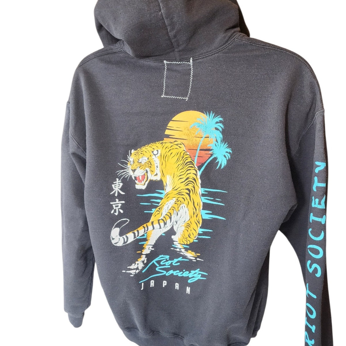 Riot Society Tiger Tokyo Hoodie Large Graphic Japan Streetwear Sunset Skater Y2K