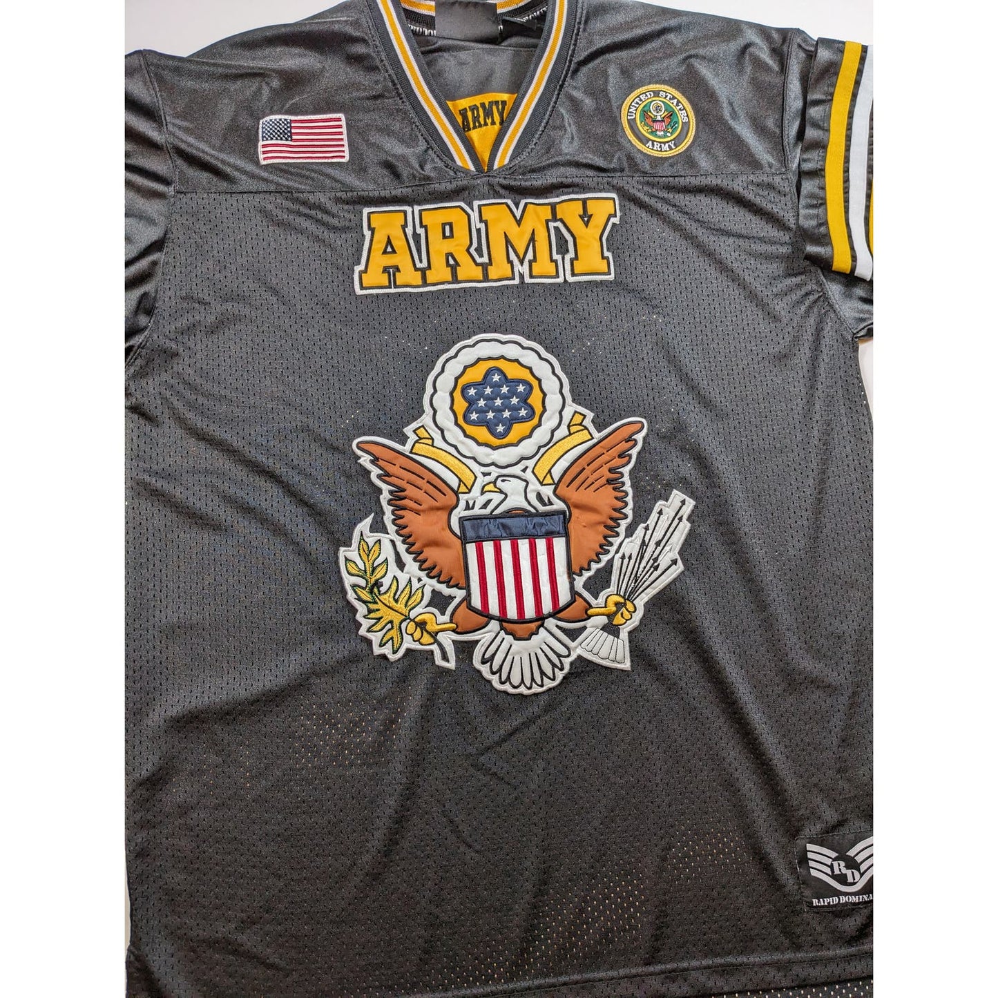 Rapid Dominance US Army Mens Football Jersey Sz Large Military Patriotic Patches