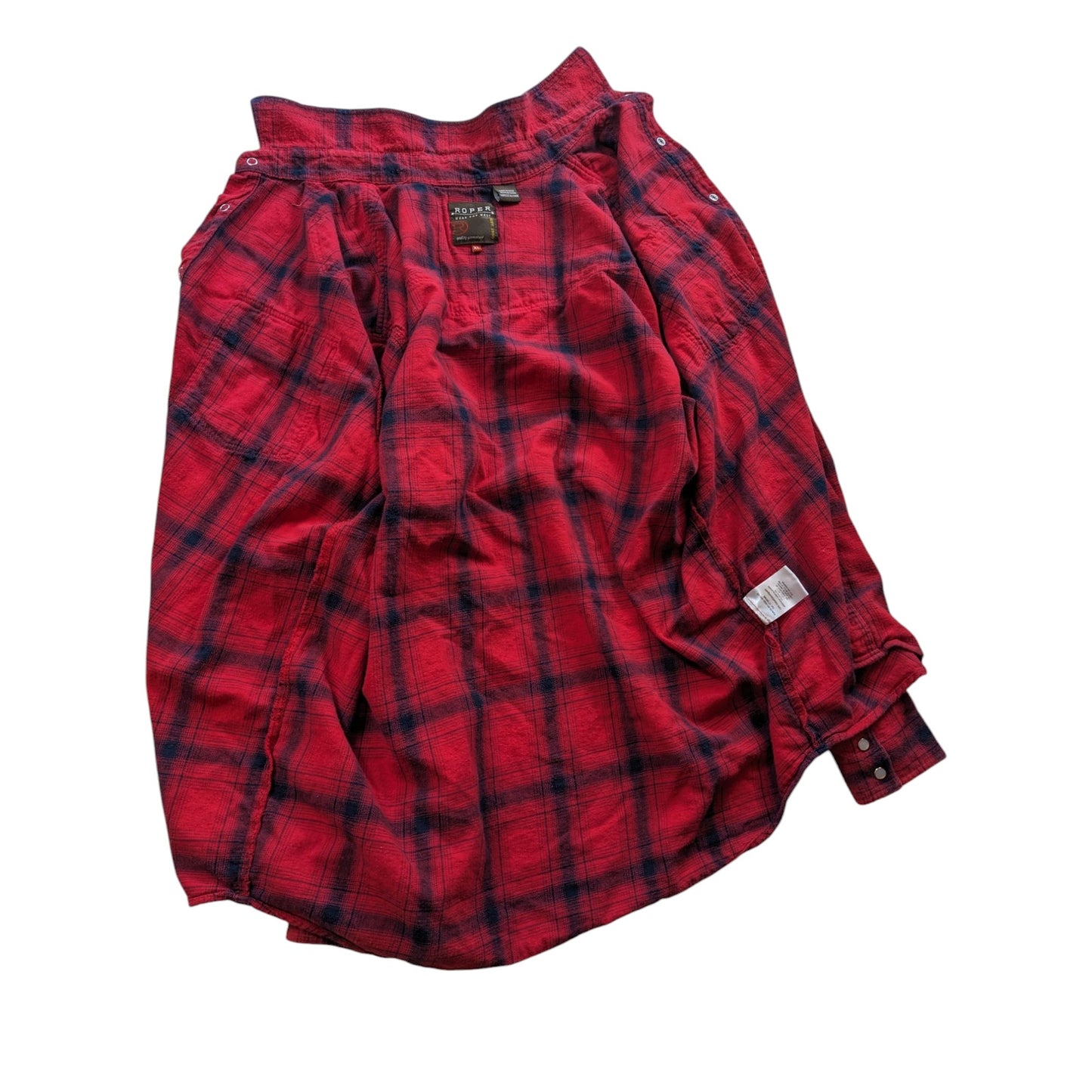 Roper Shirt Men XL Red Plaid Flannel Long Sleeve Western Snap Cowboy Rodeo Ranch
