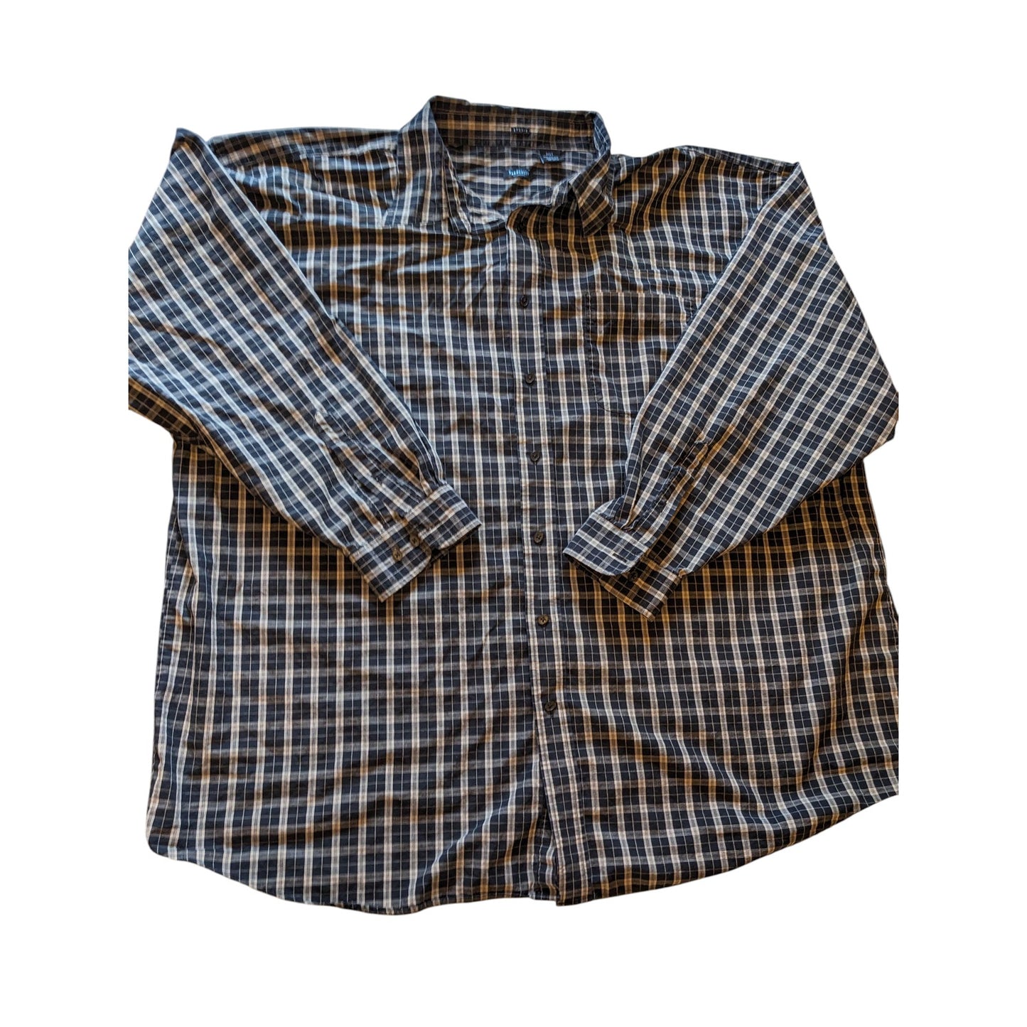 Van Heusen Studio Shirt Mens 3XLT Button Up Long Sleeve Cotton Plaid Blue Gray