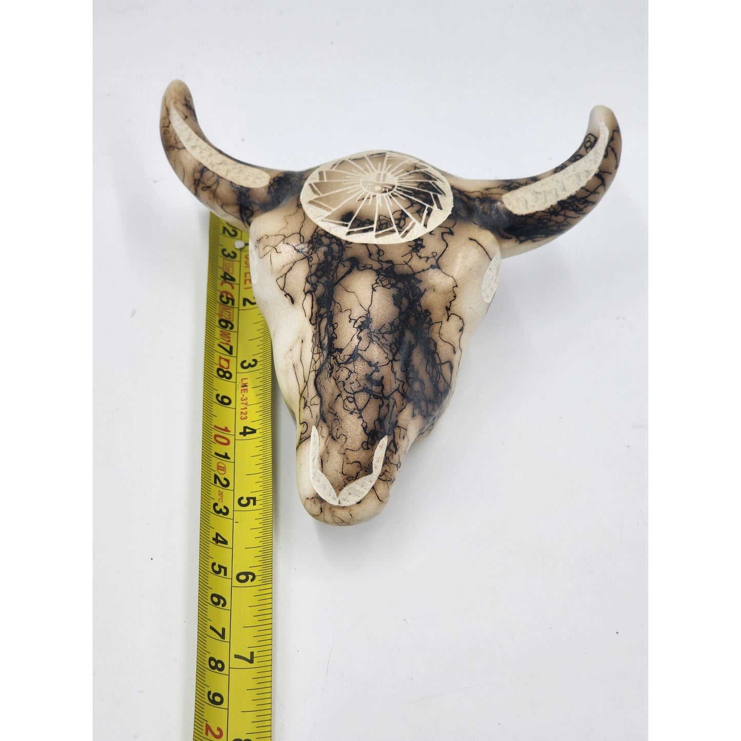 Native American Southwestern Style Pottery Buffalo Skull Signed T Vail Horsehair
