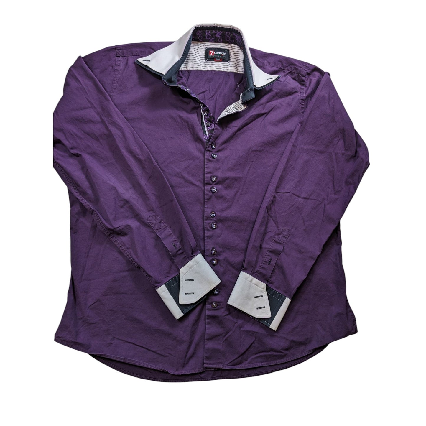 7Camicie Shirt Mens XL 17.5 44 Slim Fit Stretch Dress Purple Collar Button Up