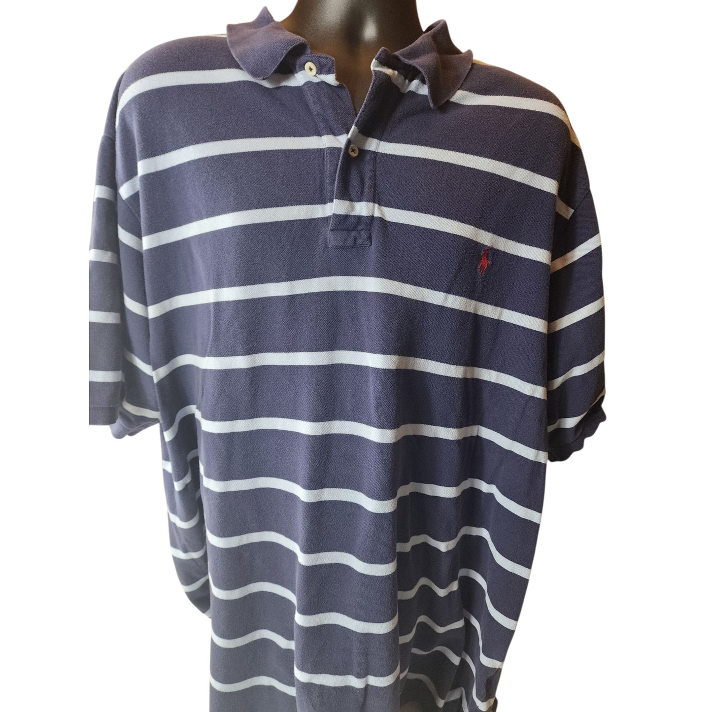 Polo Ralph Lauren Men 3XLT Tall Striped Polo Shirt Navy Cotton Short Sleeve