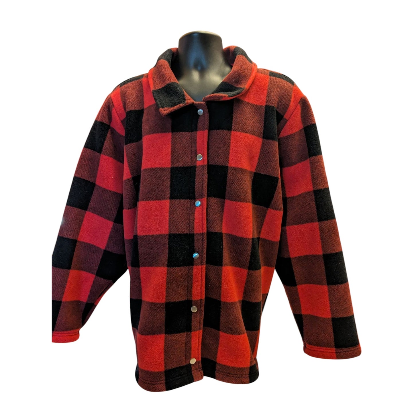 Denim & Co Sherpa Lined Buffalo Plaid Fleece Jacket Women 4X Red Black Button Up