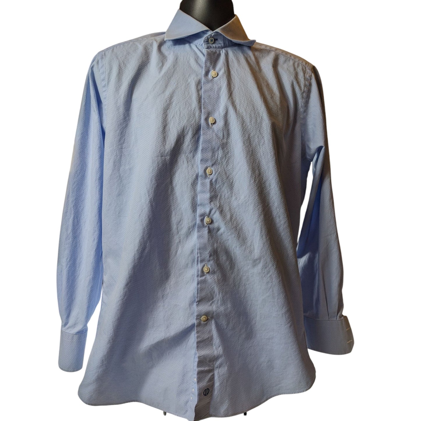 David Donahue Dress Shirt Mens Large 16.5 34 Blue Trim Fit Long Sleeve Button Up