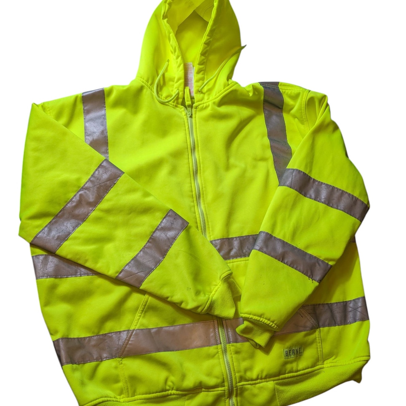 Berne Hi-Vis Hoodie Men 2XL Yellow Reflective Zip Safety Sweatshirt Construction