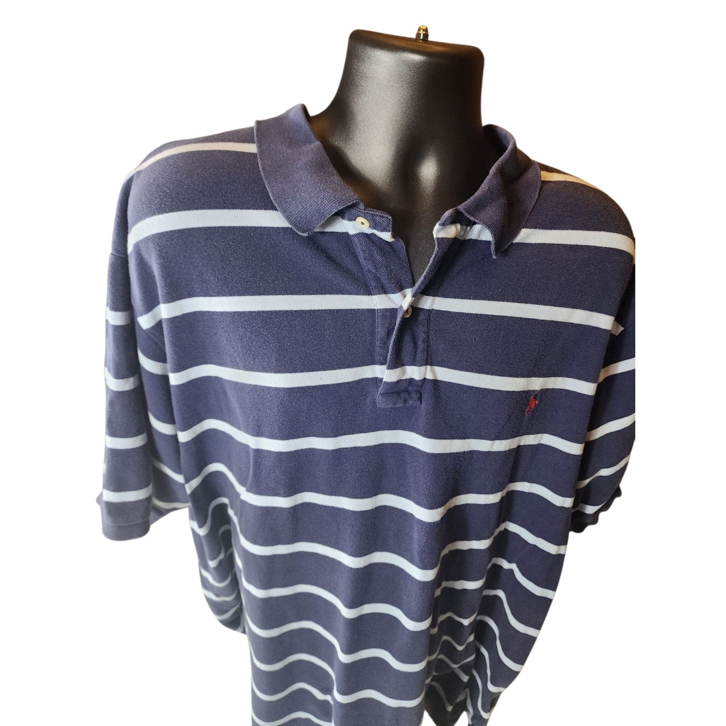 Polo Ralph Lauren Men 3XLT Tall Striped Polo Shirt Navy Cotton Short Sleeve