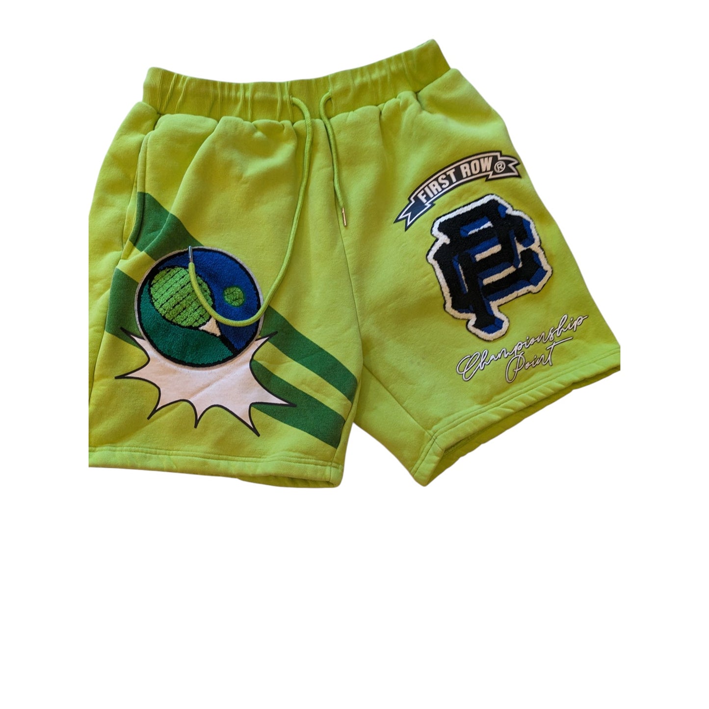 First Row Shorts Mens XL Neon Graphic Streetwear Hip Hop Style Drawstring Bold