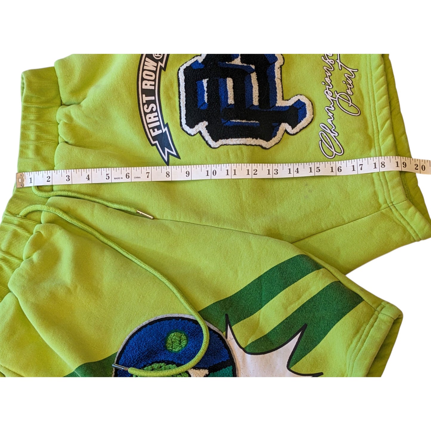 First Row Shorts Mens XL Neon Graphic Streetwear Hip Hop Style Drawstring Bold