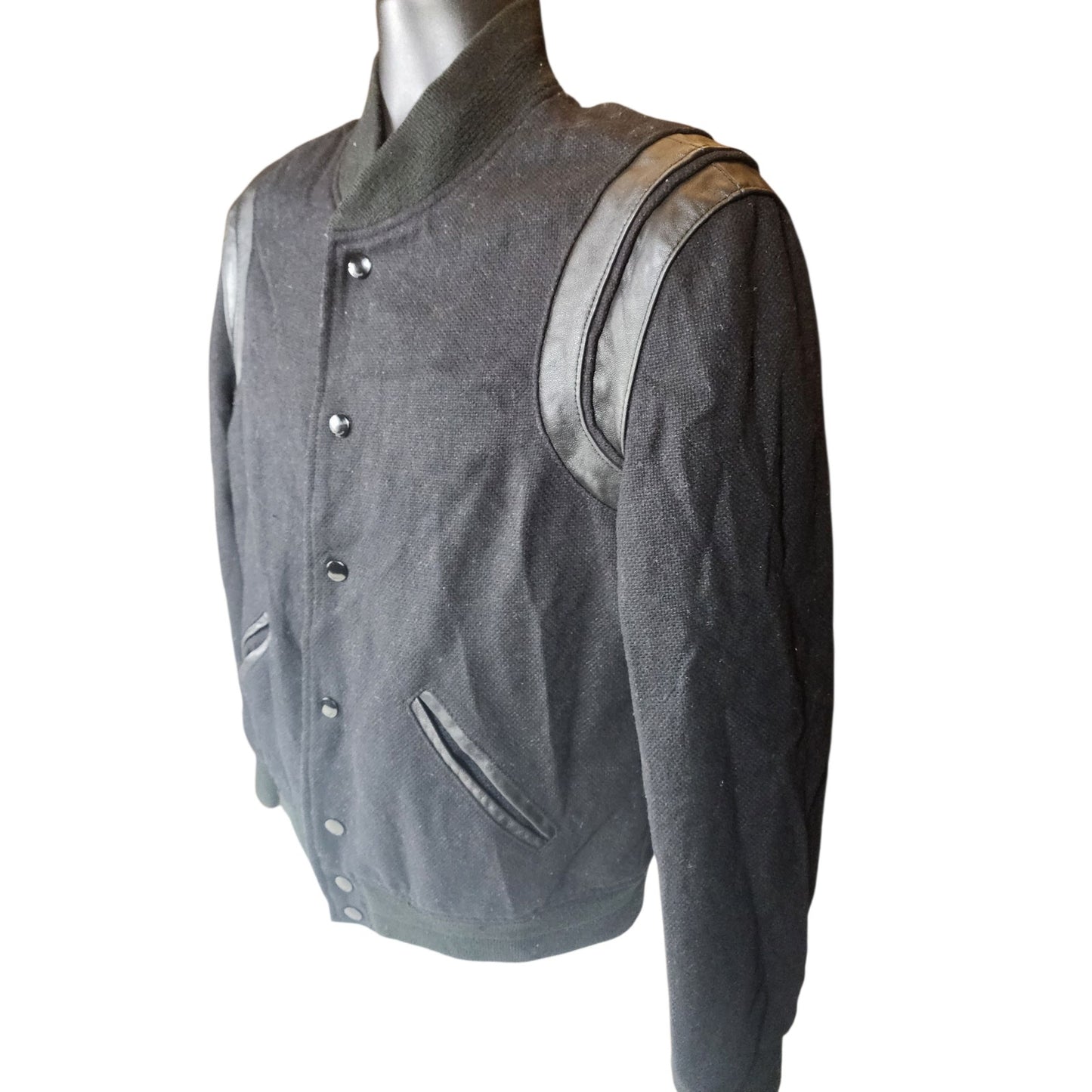 Saint Laurent Teddy Jacket Mens 52 Large Bomber Ribbed Collar Italy Paris Snap