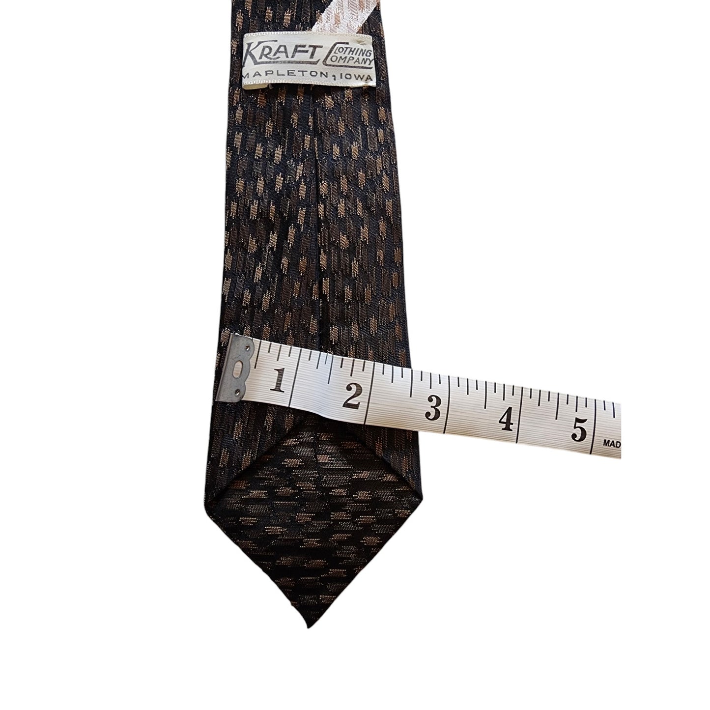 Vintage Men Tie Kraft Clothing Mapleton Iowa Necktie Rayon Geometric Pattern MCM