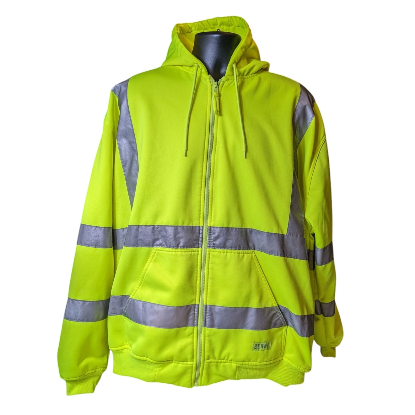 Berne Hi-Vis Hoodie Men 2XL Yellow Reflective Zip Safety Sweatshirt Construction