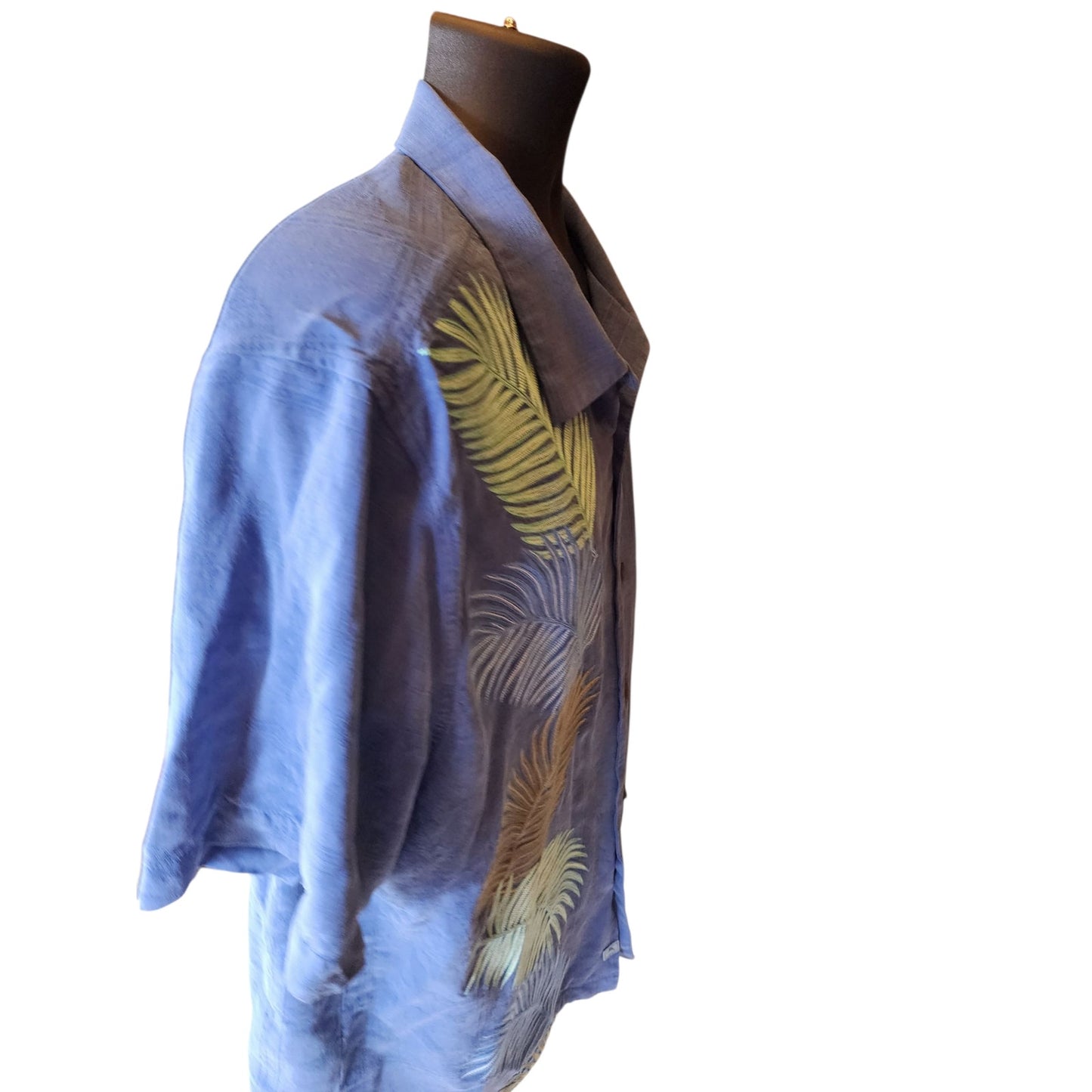 Tommy Bahama Silk Camp Shirt Large Palm Frond Aloha Top Island Vacation Hawaiian