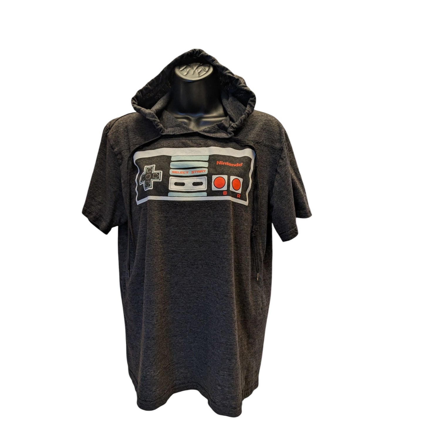 Nintendo NES Hooded T Shirt Women Large Mens Medium Gaming Graphic Tee Geek