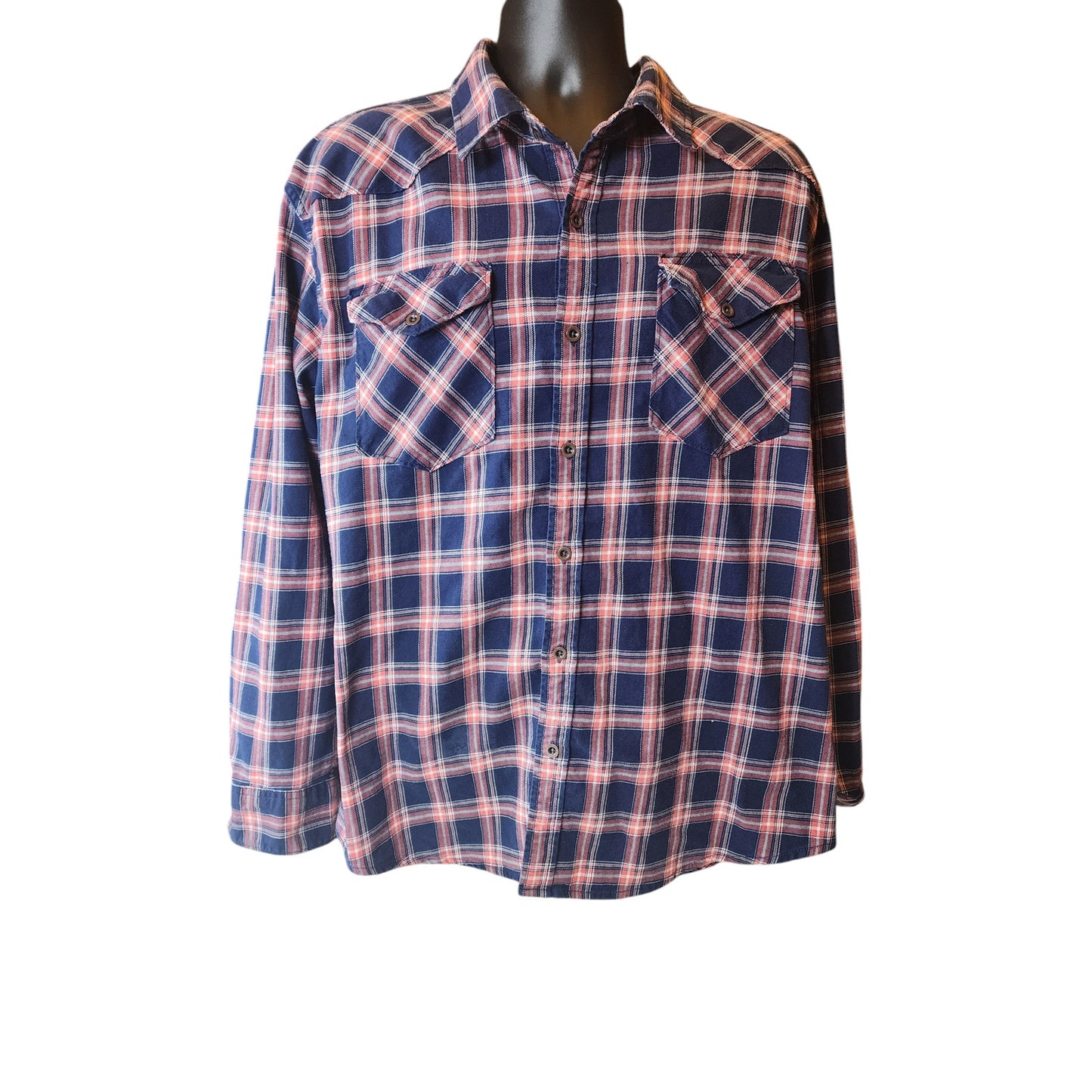 Wrangler Plaid Flannel Shirt Mens 2XL Button Western Flex Comfort Cowboy Rodeo