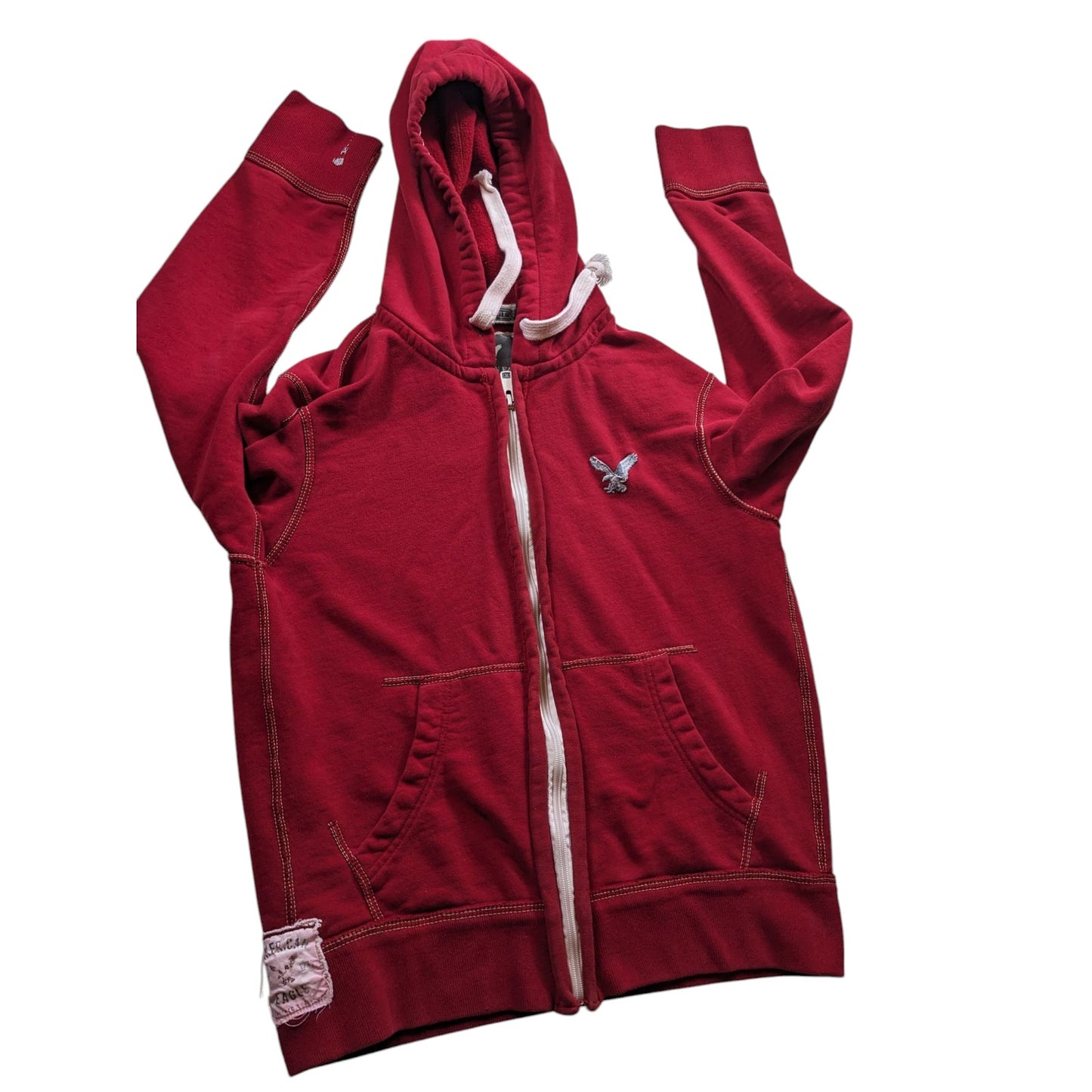 American Eagle Outfitter Men Medium Women Large Red Zip Hoodie Sweatshirt Fleece