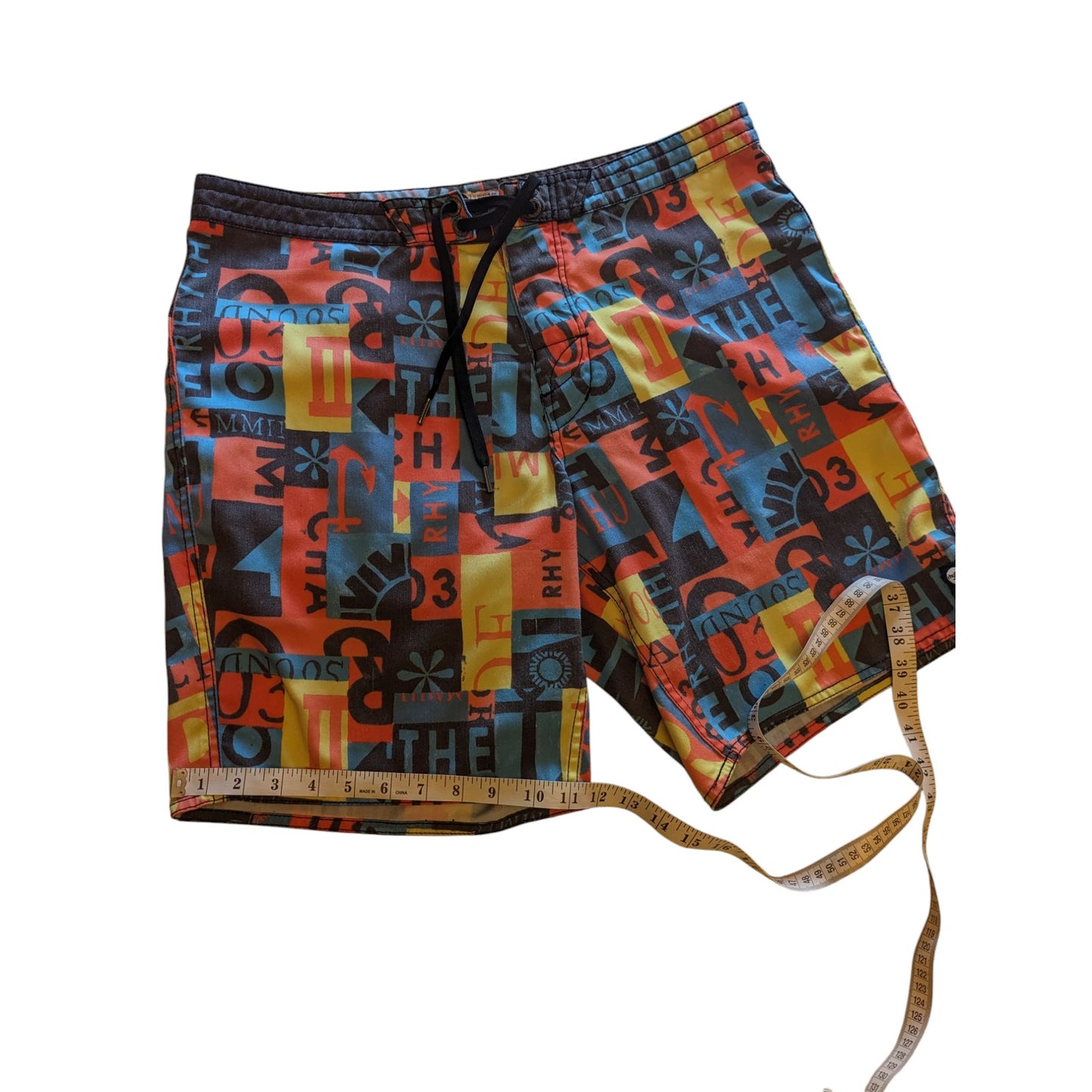 Rhythm Shorts Mens 34 Swim Trunks Board Colorful Print Surf Beachwear Drawstring
