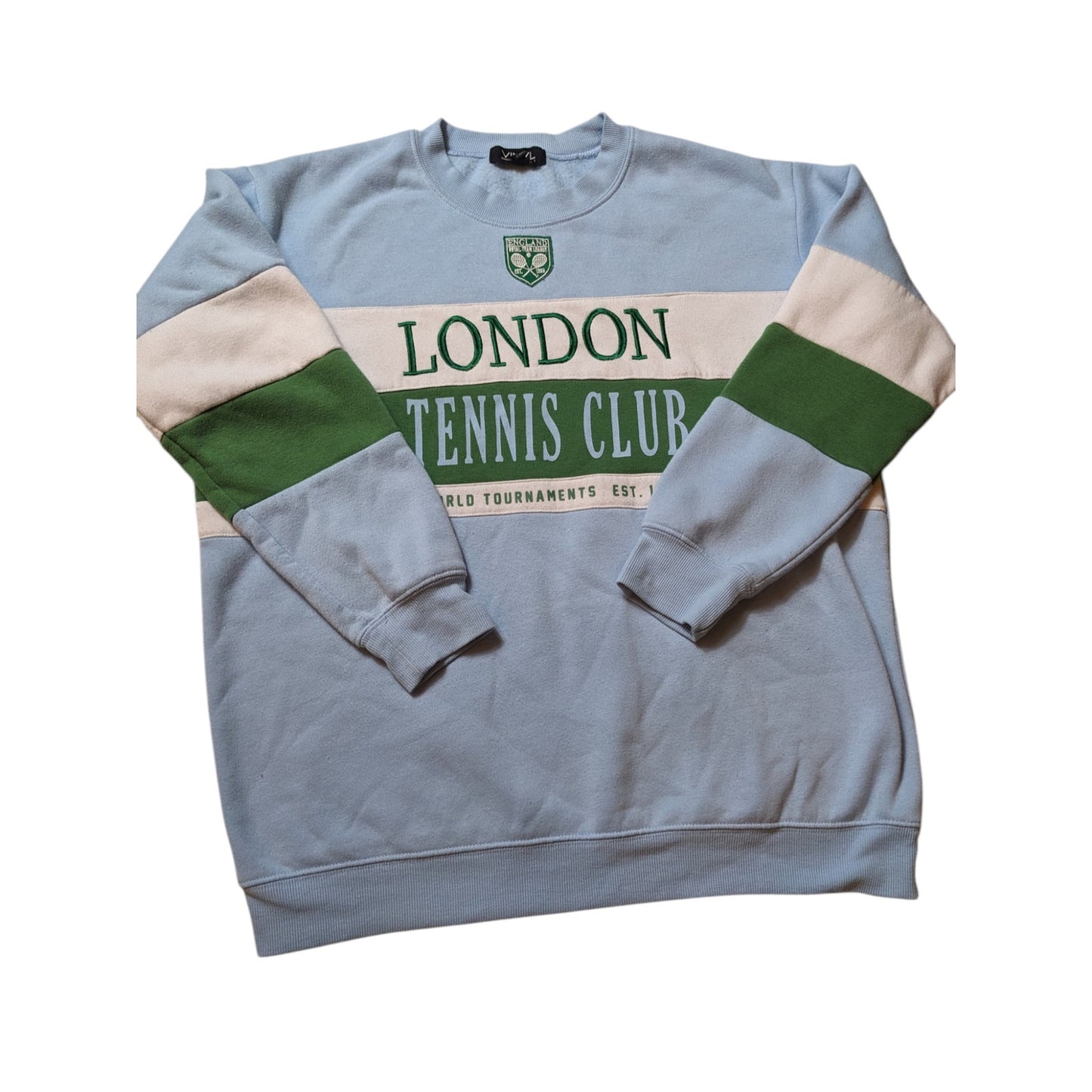 Vinyl Icons London Tennis Club Sweatshirt Women Large Colorblock Crewneck Sporty