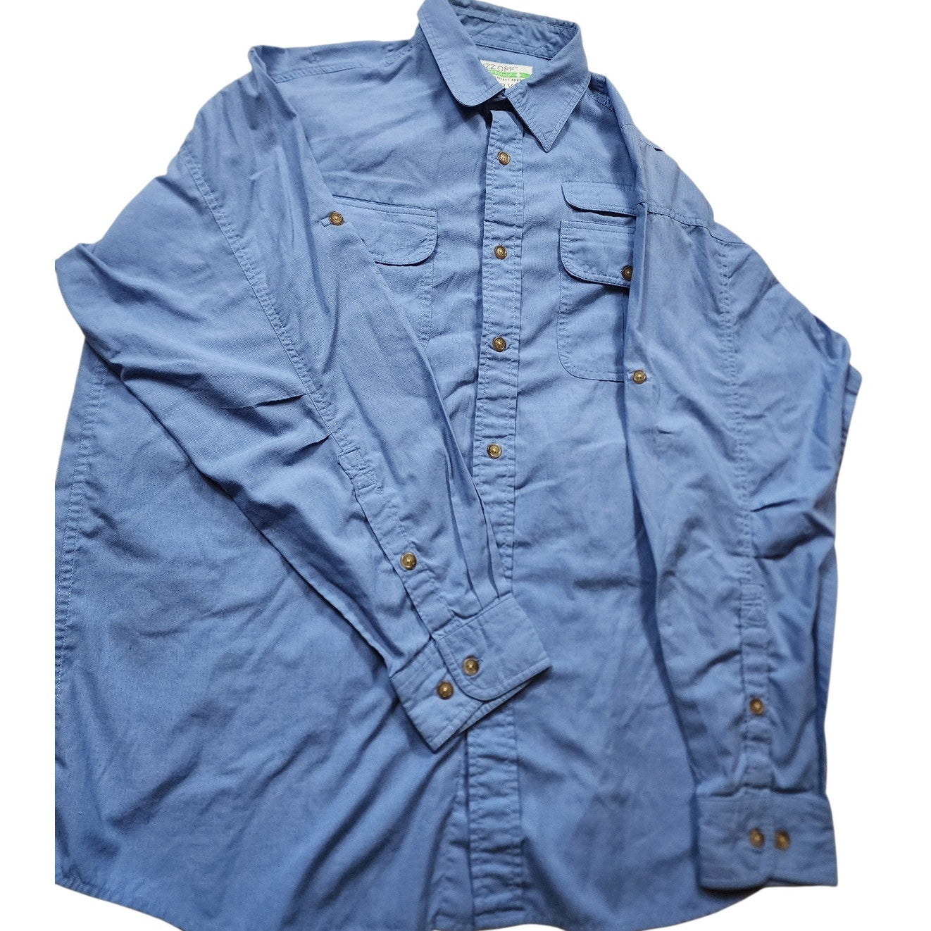 Orvis Buzz Off Insect Shield Shirt Large Blue Button Down Outdoor Hiking Fishing