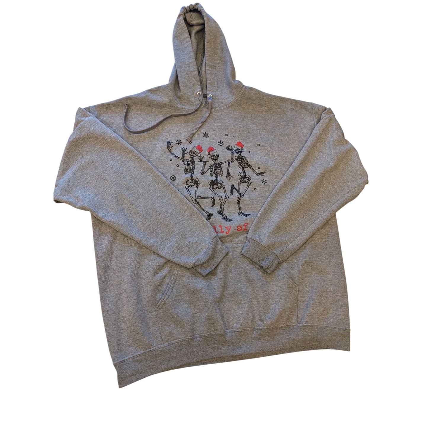 Athletic Works Jolly AF Skeletons Hoodie Mens XL Funny Christmas Sweatshirt Gray