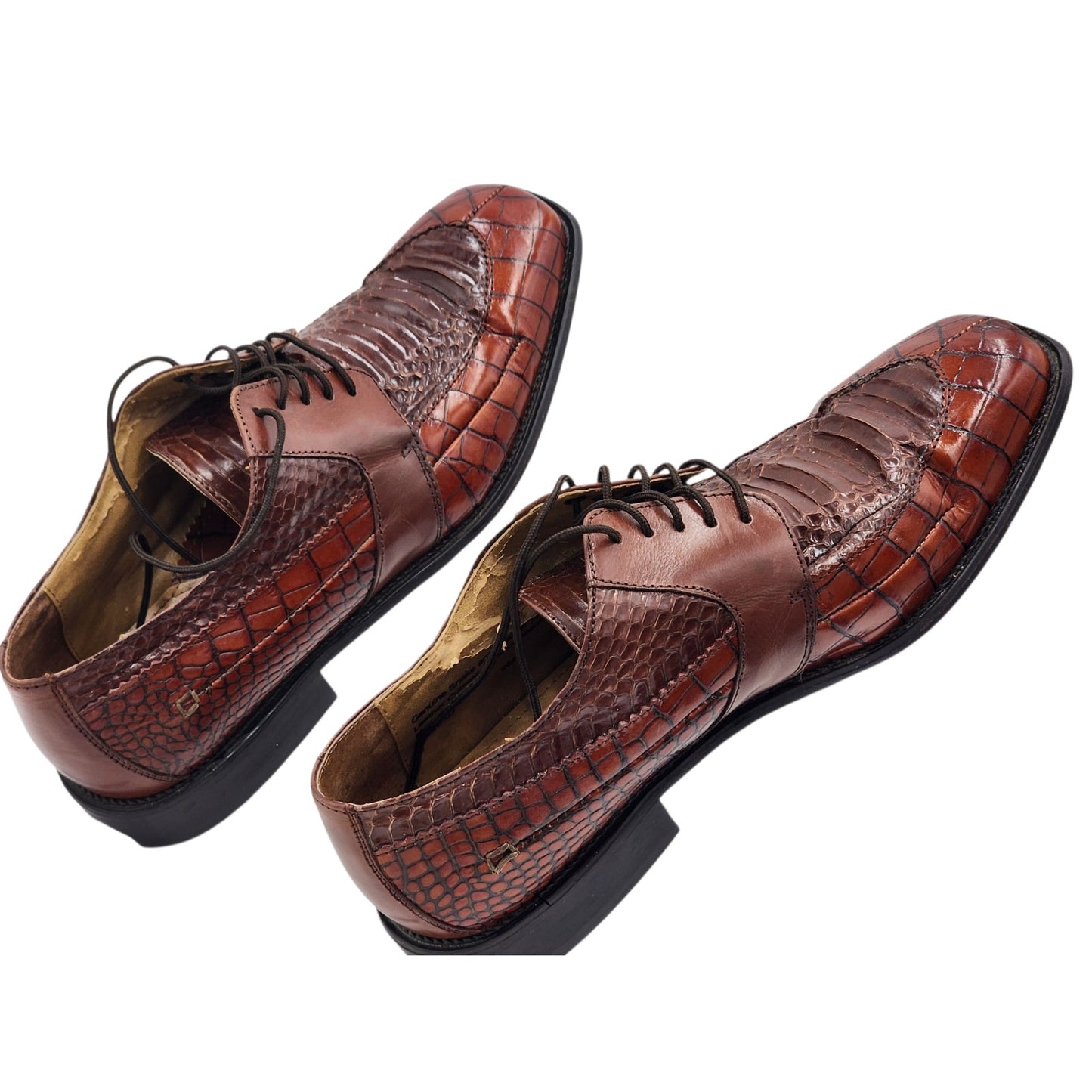 Stacy Adams Shoes Genuine Snake Leather Mens 9M Dress Brown Oxford Square Toe