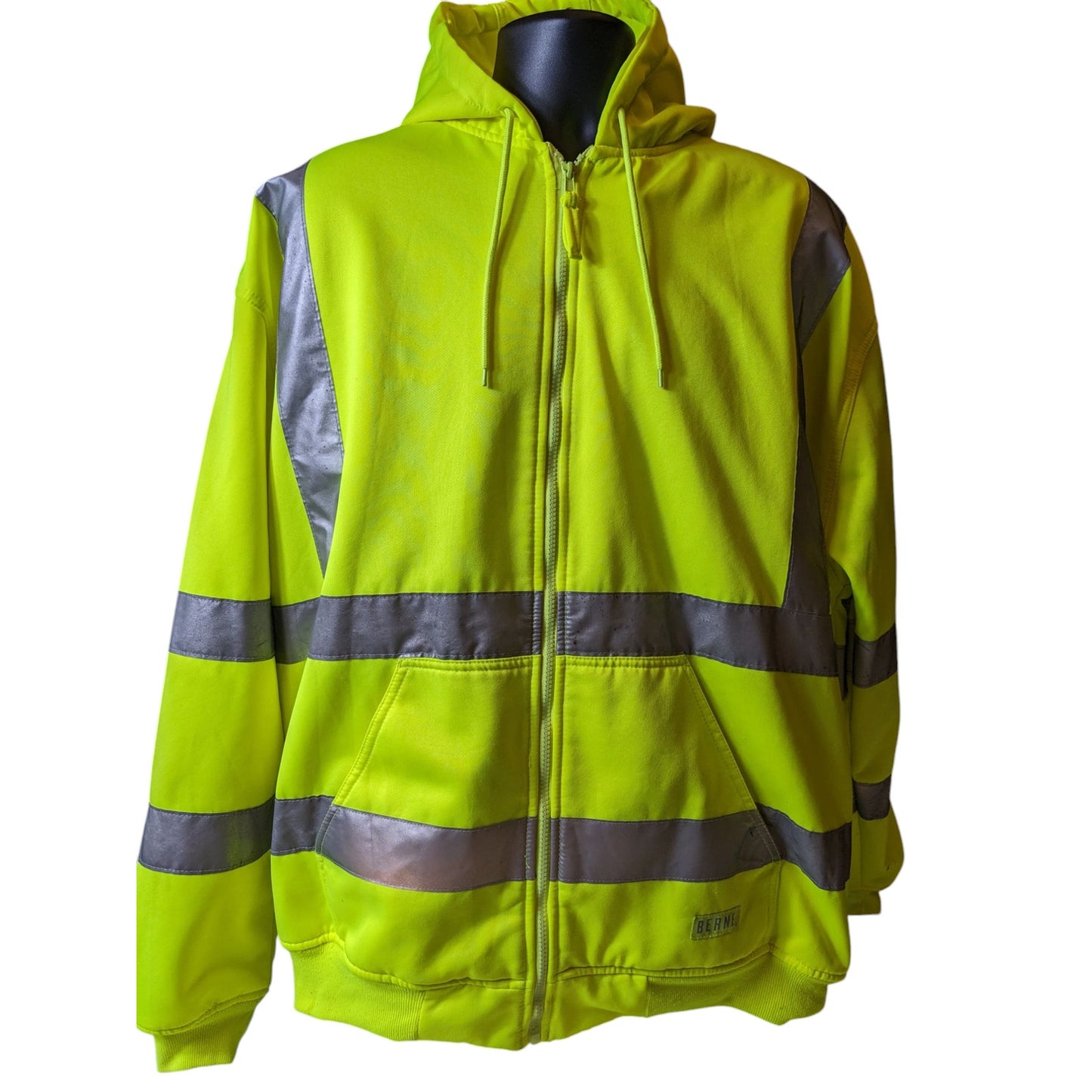 Berne Hi-Vis Hoodie Men 2XL Yellow Reflective Zip Safety Sweatshirt Construction