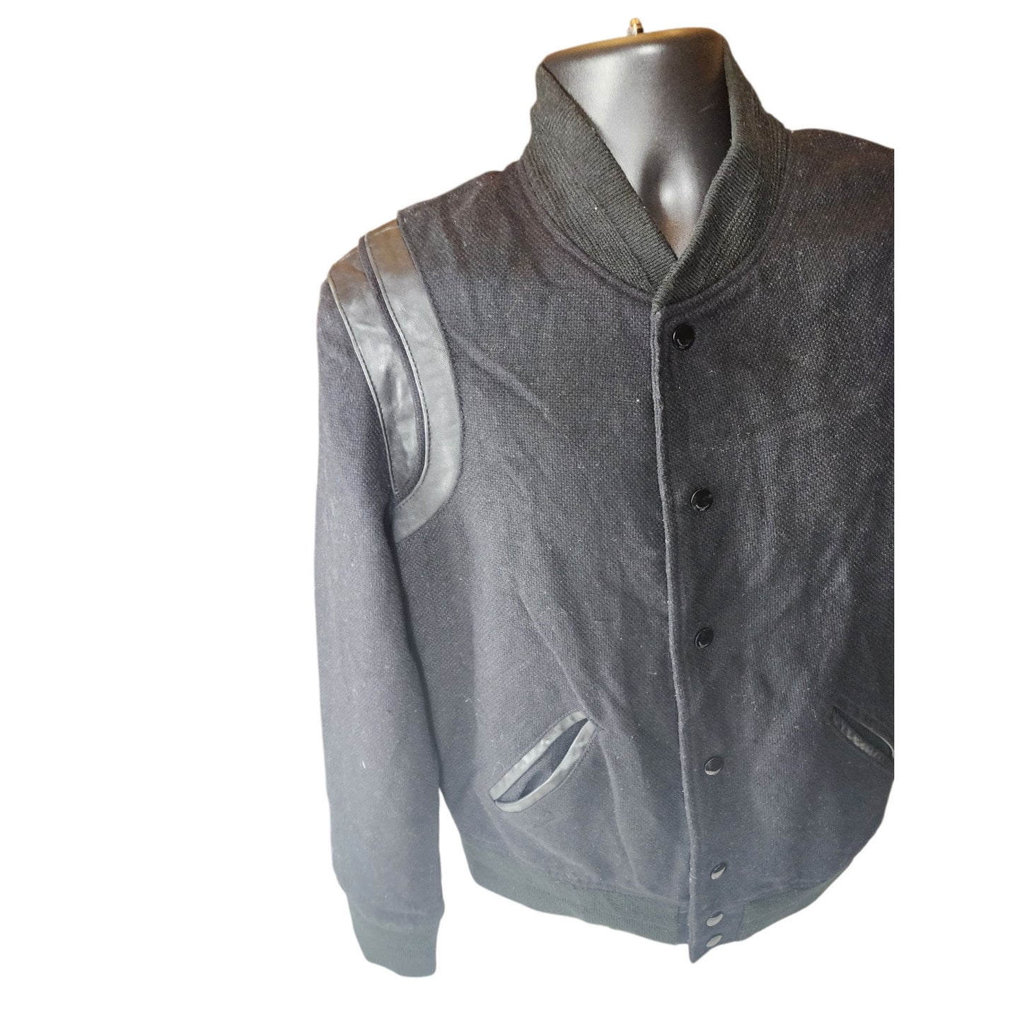 Saint Laurent Teddy Jacket Mens 52 Large Bomber Ribbed Collar Italy Paris Snap