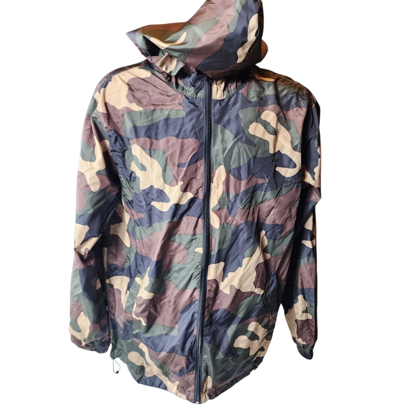 Beautiful Giant Camo Windbreaker Jacket Mens Medium Zip Up Hooded Lightweight