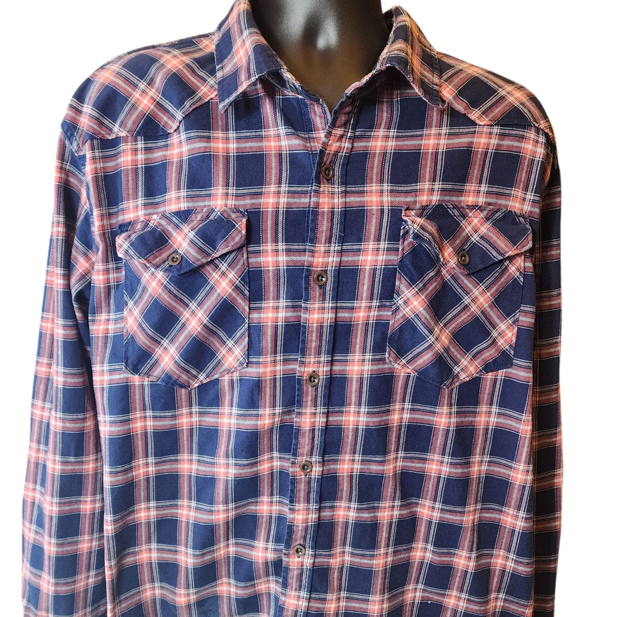Wrangler Plaid Flannel Shirt Mens 2XL Button Western Flex Comfort Cowboy Rodeo