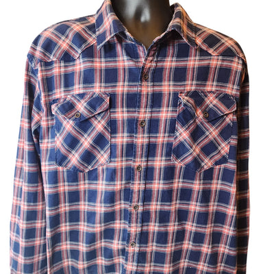 Wrangler Plaid Flannel Shirt Mens 2XL Button Western Flex Comfort Cowboy Rodeo