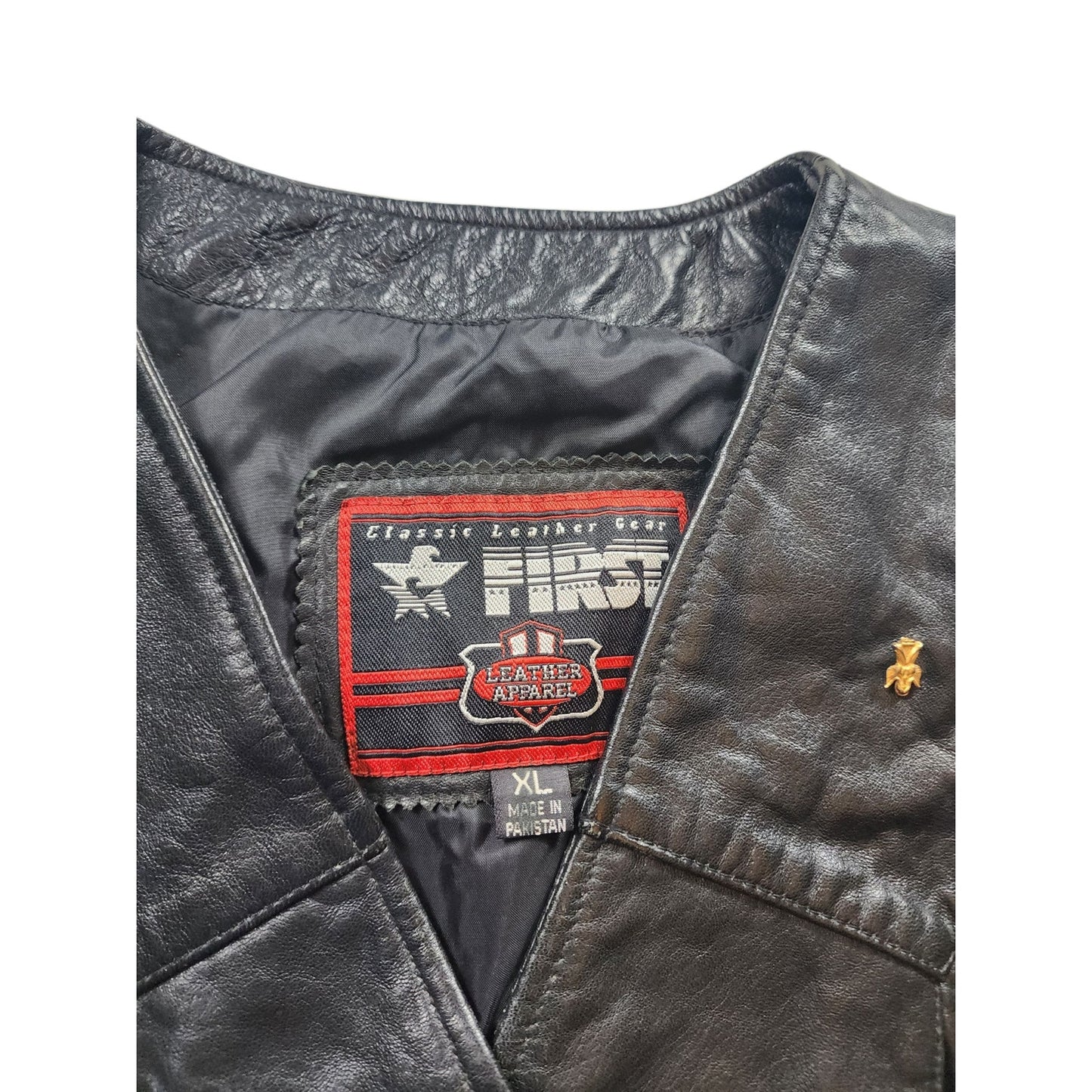 First Manufacturing Leather Vest XL Biker Motorcycle Club Riding Snap Taffeta