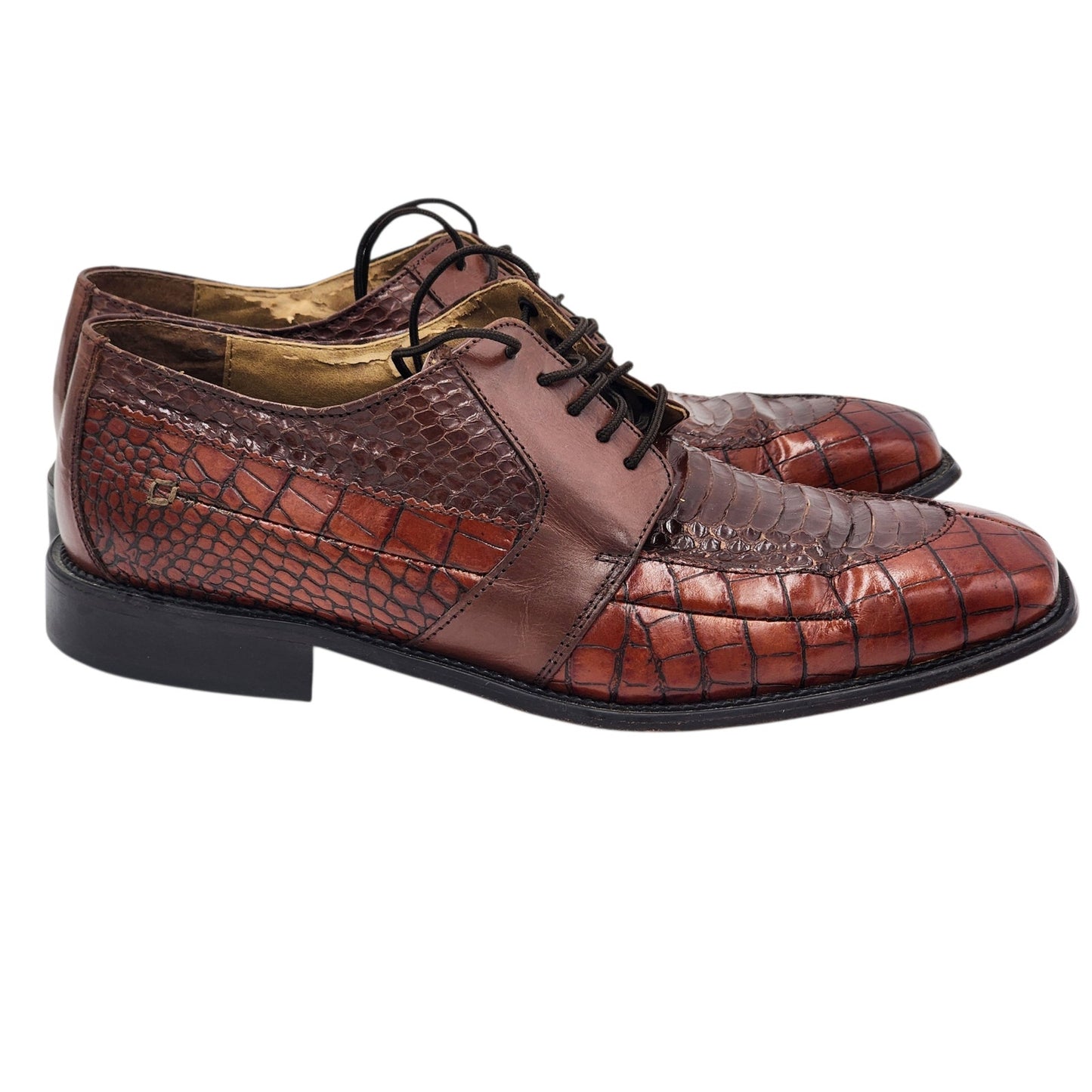 Stacy Adams Shoes Genuine Snake Leather Mens 9M Dress Brown Oxford Square Toe