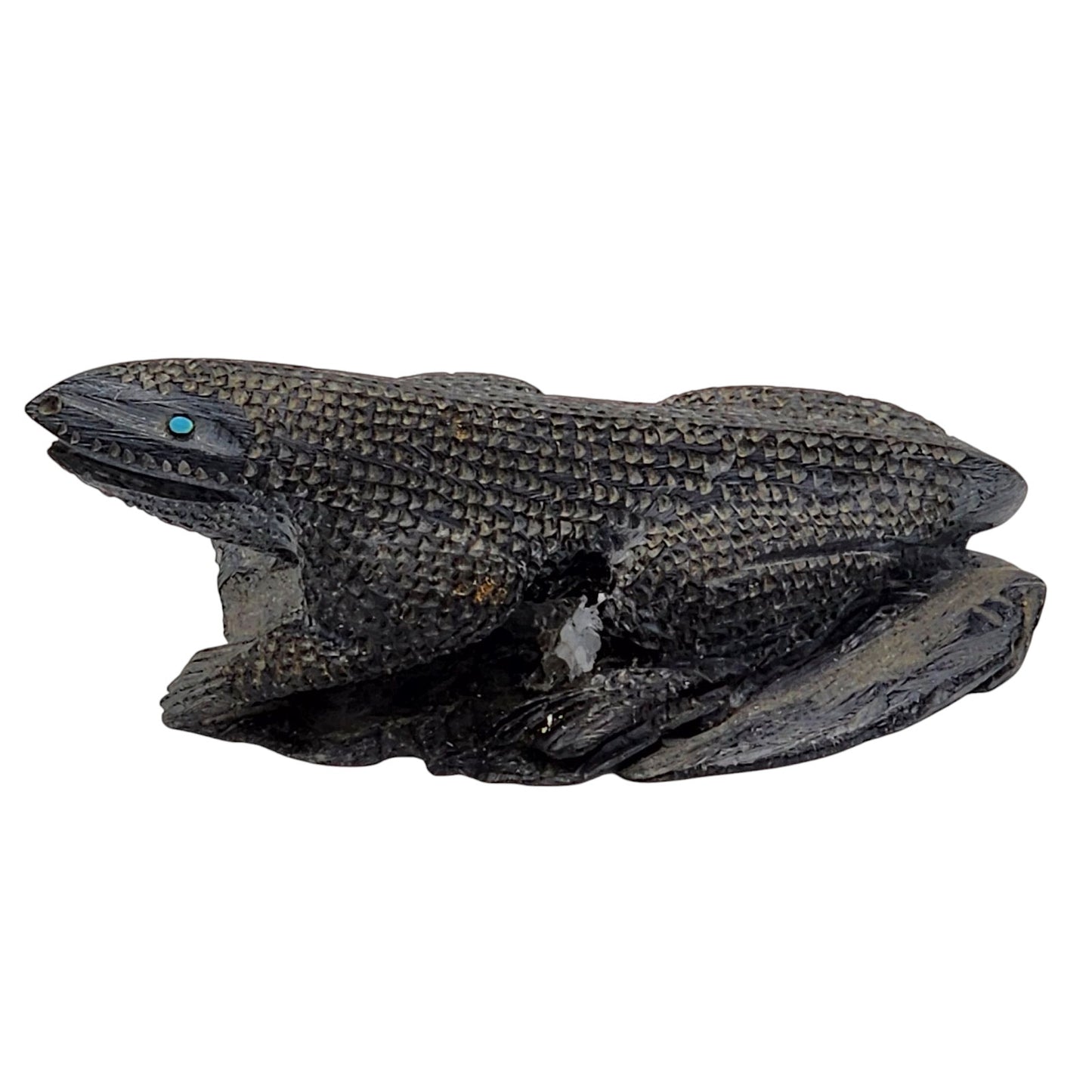 Native American Zuni Lizard Fetish Calvin Weeka Carved Stone Reptile Turquoise