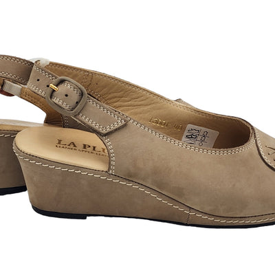La Plume Sandals Women 9 40 EU Leather Peep Toe Slingback Wedge Adjustable strap