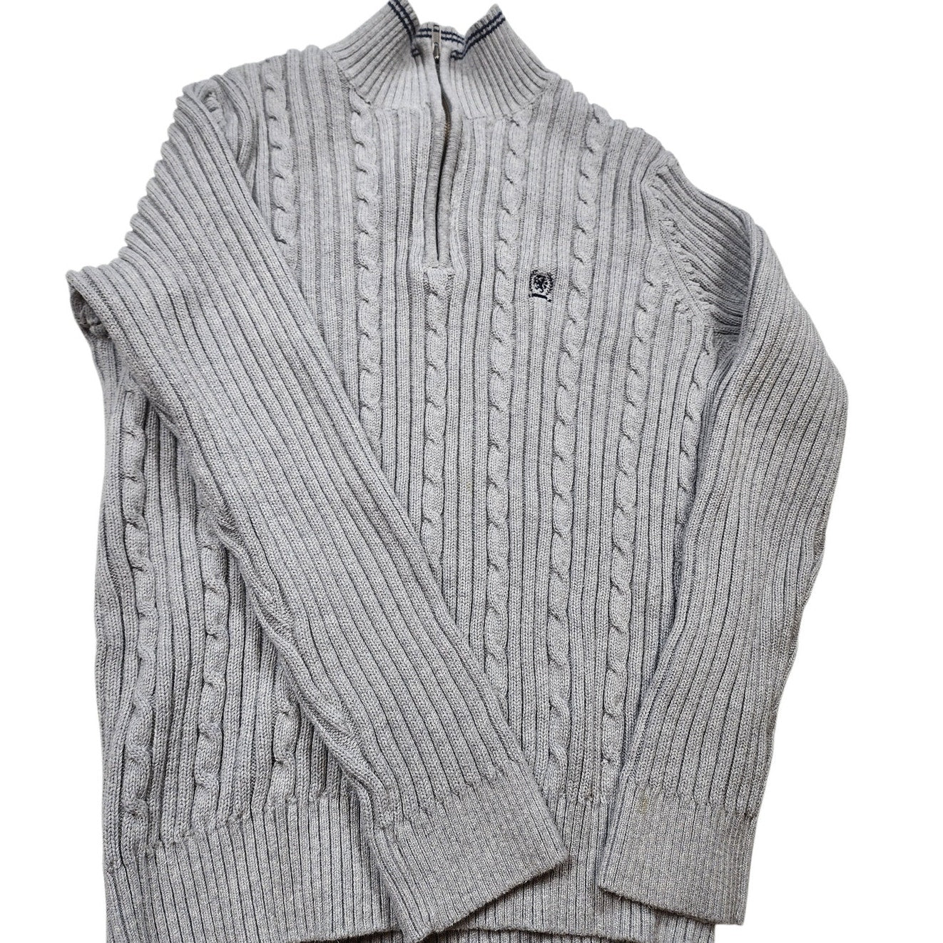 Tommy Hilfiger Crest Sweater Womens Large Quarter Cable Knit Pullover Preppy Y2K