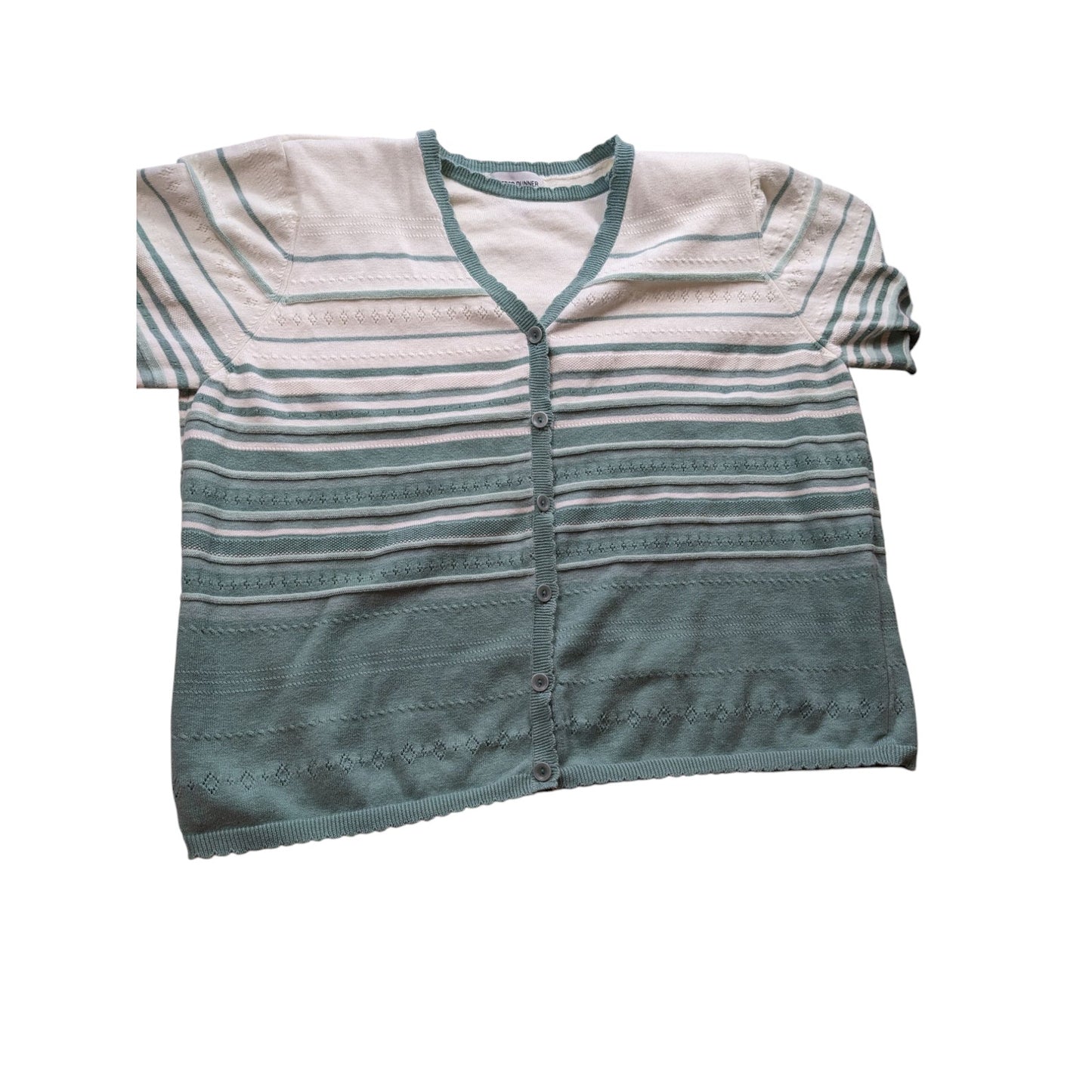Alfred Dunner Cardigan Women 2X Knit Sweater Striped Ramie Button Front Layering