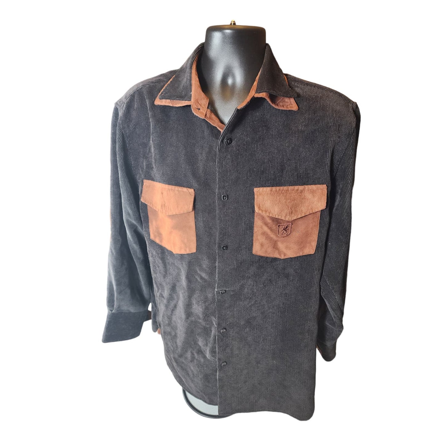 Stacy Adams Corduroy Button Up Shirt Men Medium Fashion Suede Pocket Long Sleeve