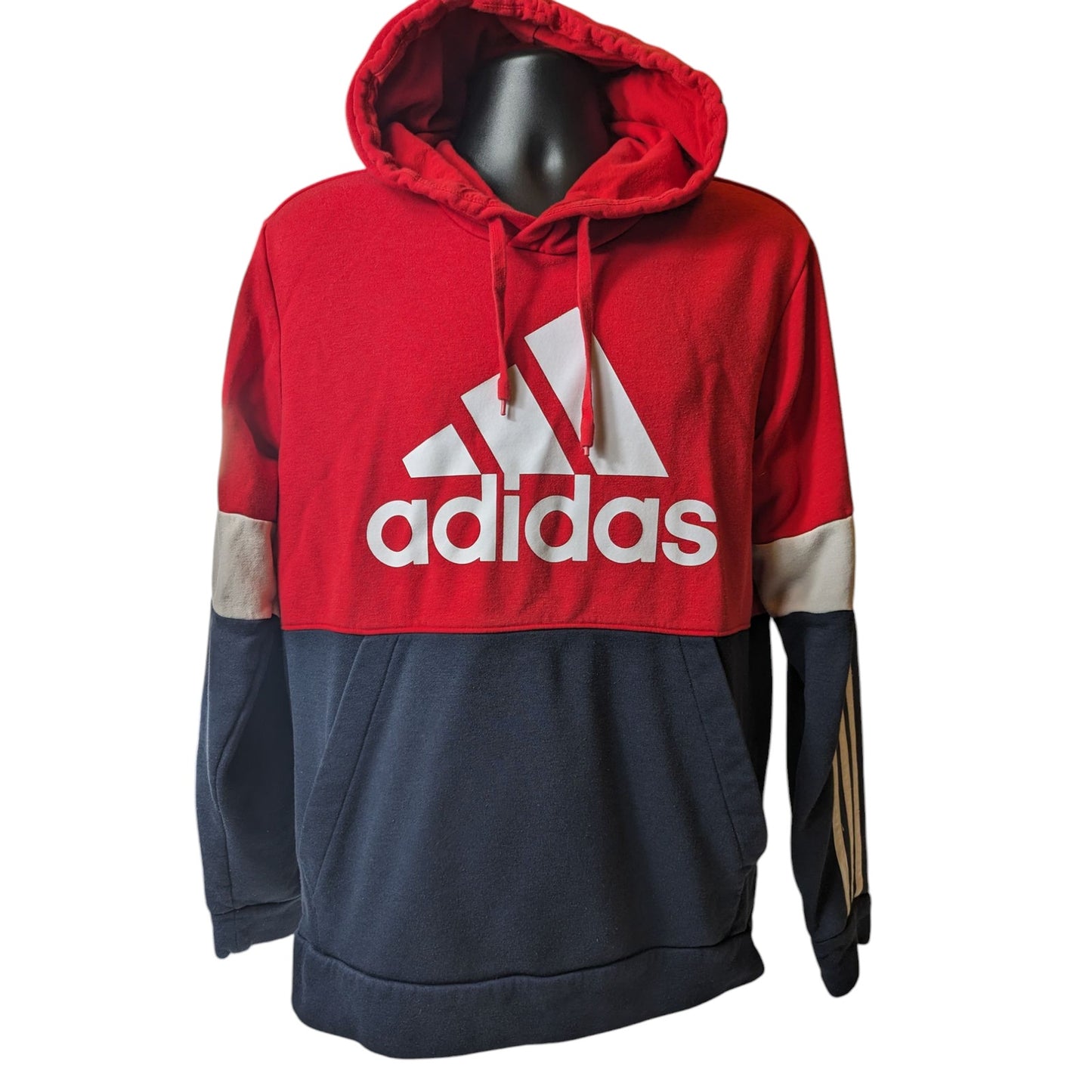 Adidas Hoodie Men Medium/Large RedNavy Colorblock Pullover Sweatshirt Streetwear