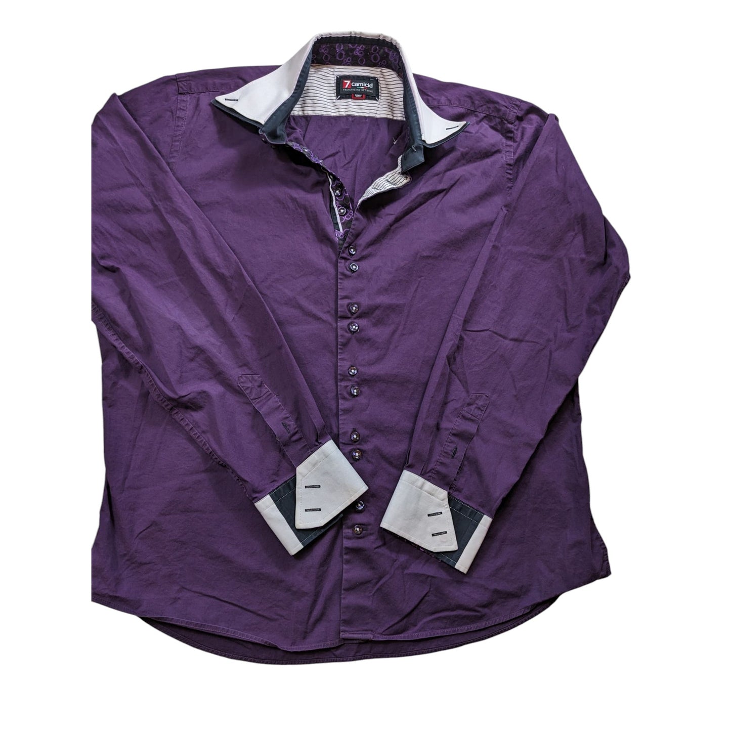 7Camicie Shirt Mens XL 17.5 44 Slim Fit Stretch Dress Purple Collar Button Up