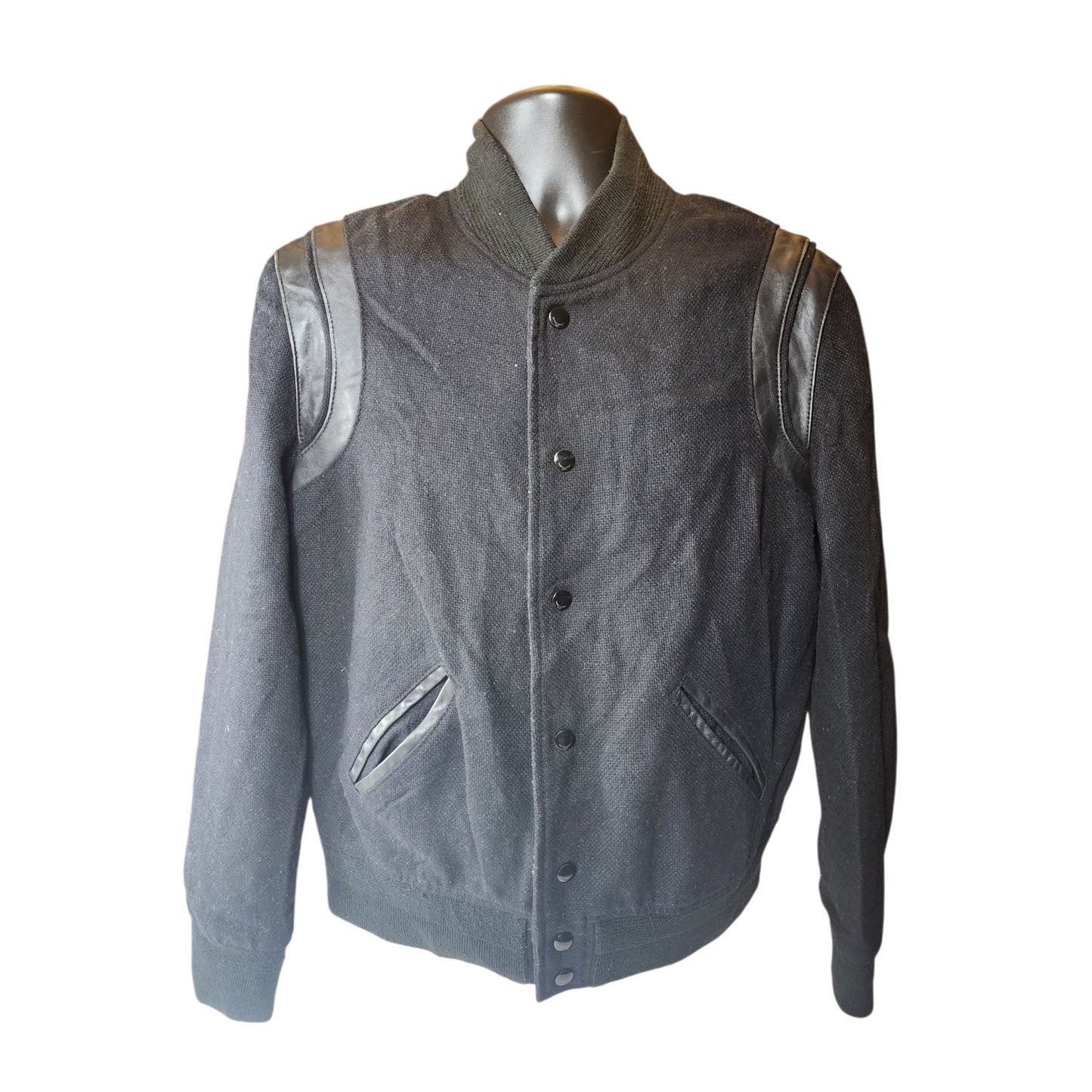 Saint Laurent Teddy Jacket Mens 52 Large Bomber Ribbed Collar Italy Paris Snap