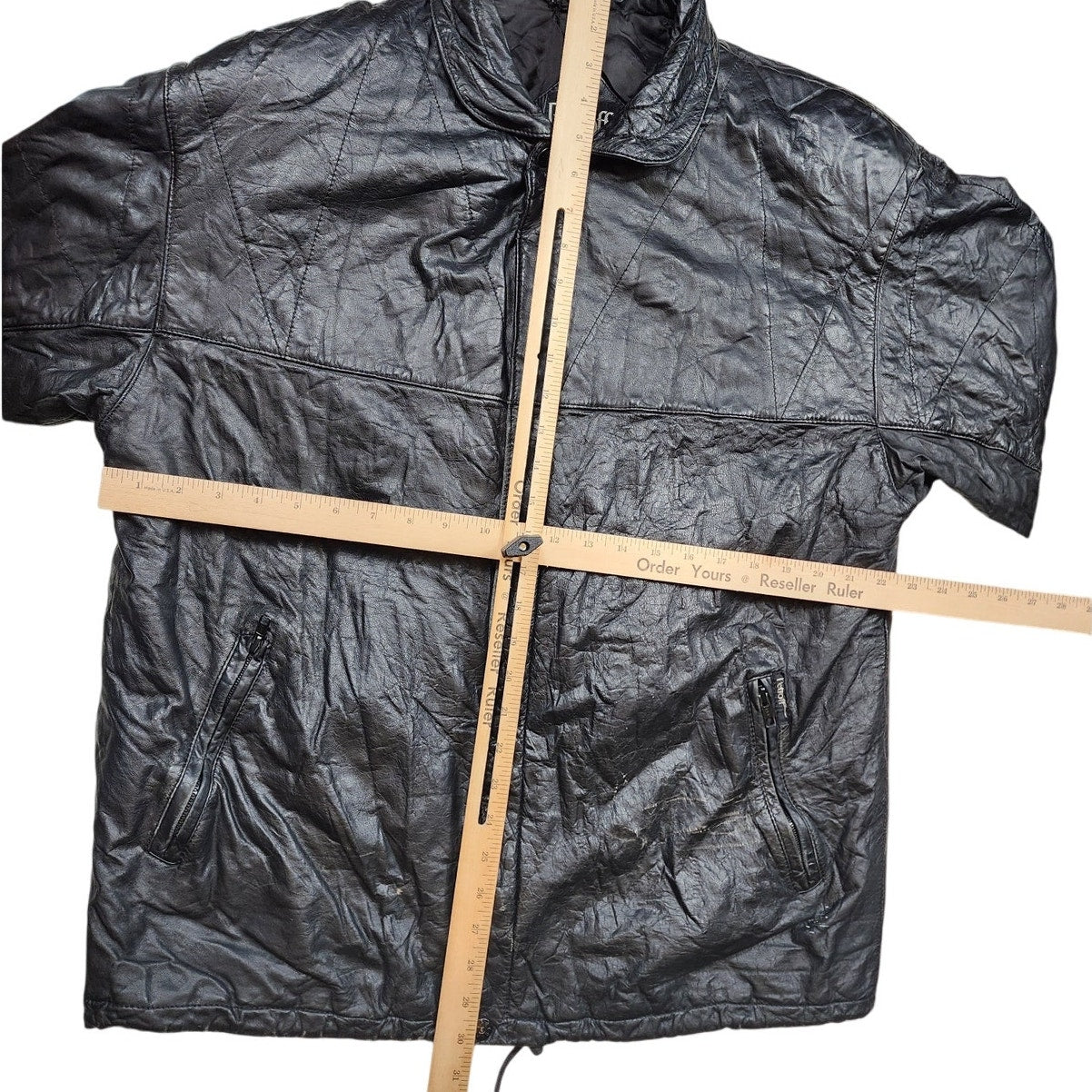 Petroff Leather Jacket Large 52 Zip Crinkle Bomber Vintage Moto Grunge 90s Y2K