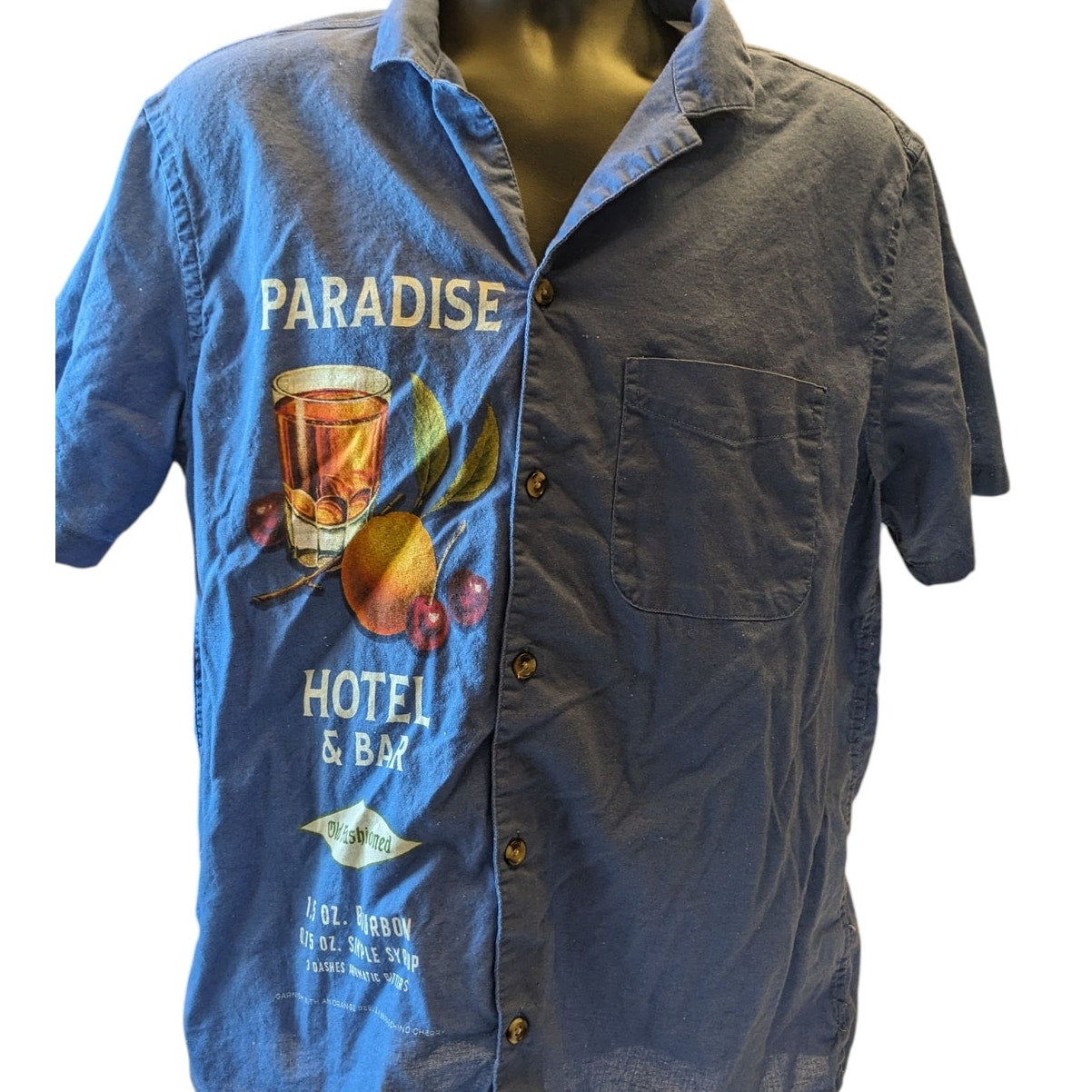 Old Navy Shirt Mens Large Linen Paradise Hotel Cocktail Graphic Beach Hawaiian