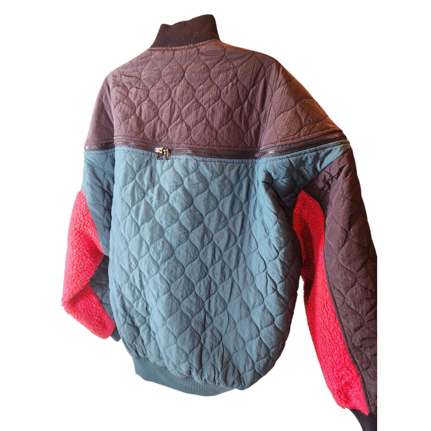 DTU Pink Colorblock Jacket M Oversized XL Quilted Patchwork Bomber Retro Street