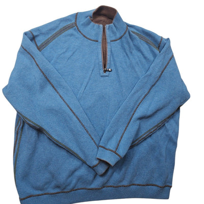 Tommy Bahama Reversible 1/4 Zip Pullover Mens 2XL Brown Blue Sweater Casual Knit